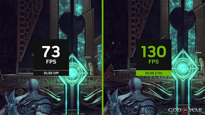 God of War: Ragnarök ytelsessammenligning: DLSS-superoppløsning øker fra 73 FPS uten DLSS til 130 FPS med DLSS aktivert