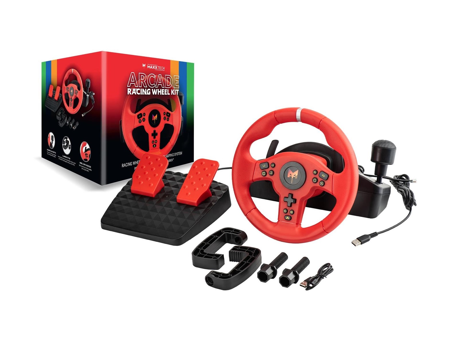 MAXX TECH Arcade Racing Wheel Kit - Wired Wheel, gamepad and pedals set ...