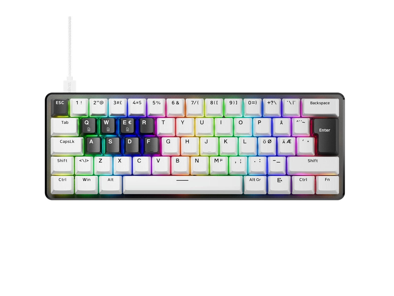 Pulsar PCMK 3 HE 60 (ISO) - Gamingtastatur - Uten numpad - Nordisk - Hvit