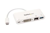 Skjermkabel - StarTech.com USB-C Multiport Adapter for Laptops - Power Delivery - DVI - GbE - USB 3.0 ekstern videoadapter - hvid - DKT30CDVPD