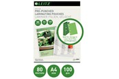 Laminering - Leitz Lamineringslomme m/hull A4 80my, 100 stk. - 16918