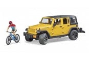 Leketøysbil - Bruder Jeep Wrangler Rubicon with mountainbike and cyclist - 02543