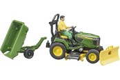 Leketøysbil - Bruder Bworld John Deere Lawn Tractor with trailer and gardener - 62104