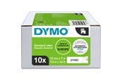Papir, Fotopapir & Etiketter - DYMO D1 tape, 12mm x 7m rull, sort på hvit, 10 ruller - 2093097