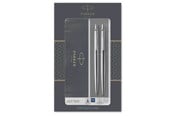 Skrive- & Tegneverktøy - Parker Jotter Duo Gift Set with Ballpoint Pen & Mechanical Pencil (0.5mm) | Stainless Steel with Chrome Trim | Blue Ink Refill - 2093256