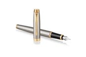 Skrive- & Tegneverktøy - Parker IM Fountain Pen | Brushed Metal | Medium Nib with Blue Ink Refill | Gift Box - 1931656