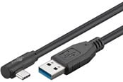 USB - Pro USB-A <-> USB-C - 90° - 3m - USB 3.2 Gen 1 - Svart - PUSB3.2G1-AC-1x90-BLK-3M