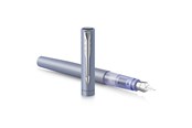 Skrive- & Tegneverktøy - Parker Vector XL Fountain Pen | Metallic Silver-Blue Lacquer on Brass | Medium Nib with Blue Ink Refill | Gift Box - 2159745