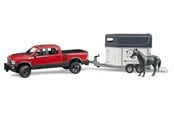 Leketøysbil - Bruder RAM 2500 Power Wagon with horse trailer and horse - 02501