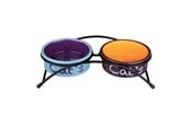 Katt - Trixie Bowl set ceramic/metal 2 × 0.3 l/ø 12 cm/26 × 7 × 13 cm light grey/antique pink/light blue - TX24791