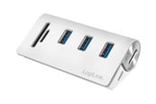 USB-hub - LogiLink USB 3.0 hub 3-port with card reader for SD/microSD aluminum casing USB-hub - USB 3.2 - 3 porter - Hvit - CR0045