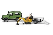 Leketøysbil - Bruder Land Rover Defender one axle trailer JCB micro excavator + worker - BR2593