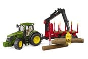 Leketøysbil - Bruder John Deere 7R 350 with forestry trailer and 4 trunks - BR3154