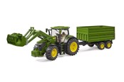 Leketøysbil - Bruder John Deere 7R 350 with frontloader and tandemaxle tipping trailer - BR3155