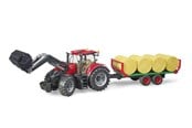 Leketøysbil - Bruder Case IH Optum 300 CVX with frontloader with bale transport trailer with 8 round bales - BR3198