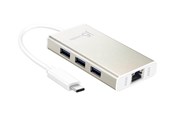 USB-hub - j5create 3-Port USB Hub (with Ethernet) USB-hub - USB 3.0 - 3 porter - Sølv - JCH471-N