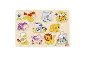 Puslespill - Goki Wooden Stud Puzzle Animals Baby Tre - 57838