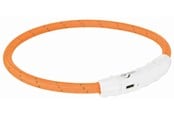 Hund - Trixie Flash Light Ring USB Illuminated Dog Safety Collar Orange Size XS-S 7mm 35cm - TX12703