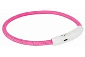 Hund - Trixie Flash Light Ring USB Illuminated Dog Safety Collar Pink Size L-XL 7mm 65cm - TX12708