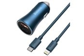 Mobil - Adaptere og ladere - Baseus Golden Contactor Pro car charger USB + USB-C QC4.0+ PD SCP 40W (blue) + USB-C - Lightning cable 1m (blue) - TZCCJD-03