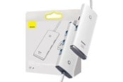 USB-hub - Baseus Hub 4in1 Lite Series USB-C to 4x USB 3.0 + USB-C 2m (White) USB-hub - USB 3.0 - 4 porter - Hvit - WKQX030502