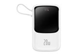 Nødlader - Baseus Qpow Digital Display Power Bank with Fast Charging 10000mAh 20W QC/PD/SCP/FCP with Built-in Lightning Cable White - 10000 mAh - PPQD060002