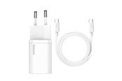 Mobil - Adaptere og ladere - Baseus Super Si Quick Charger 1C 25W with USB-C cable for USB-C 1m (white) - TZCCSUP-L02