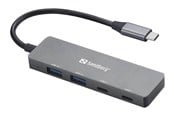 USB-hub - Sandberg 4-port USB Hub USB-hub - USB 3.0 - 4 porter - Grå - 136-50