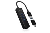 USB-hub - ICY BOX IB-HUB1419-LAN USB-hub - USB 3.0 - 3 porter - Svart - IB-HUB1419-LAN