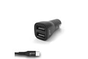 Mobil - Adaptere og ladere - GEAR Charger 12-24V 2xUSB 3.4A Black USB-C 2.0 cable 1m - 665092