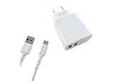 Mobil - Adaptere og ladere - GEAR Charger 220V 2xUSB-A 3.4A White USB-C 2.0 Cable 1m - 665130