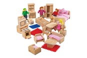 Treleker - Bigjigs Wooden Doll Family with Furniture 26 pieces - BJ039