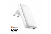 Mobil - Adaptere og ladere - FIXED Slim GaN 90° Super Fast 2x USB-C charger 45W - White - FIXCG45S-2C-WH