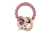 Babyleker - Magni Teether bracelet in LFGB silicone with wooden ring and leaf appendix - Red - 5545