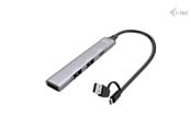 USB-hub - I-Tec CAHUBMETALMINI4 USB-C/USB-A Metal HUB 1x USB-C + 3x USB-A 2.0 USB-hub - 4 porter - Grå - CAHUBMETALMINI4