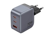 Mobil - Adaptere og ladere - Vention GaN USB-C+C+A 70W Charger (Gray) - FEXH0-EU
