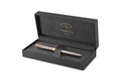 Skrive- & Tegneverktøy - Parker Sonnet Rollerball Pen | Grey Lacquer with Gold Trims | Fine Stainless Steel Point | Black Ink Refill | Gift Box - 2213678