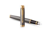 Skrive- & Tegneverktøy - Parker IM Fountain Pen | Grey Lacquer with Gold Trims | Medium Polished Stainless Steel Nib | Blue Ink Cartridge Refill | Gift Box - 2213777