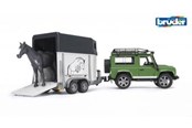 Leketøysbil - Bruder Land Rover Defender Station Wagon with horse trailer and horse toy - BR2592
