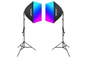 Foto- & Videotilbehør - Neewer Kit NK800 - Two Softboxes RGB Bulbs 24W (2700-6500K) Tripods Barndoors - B0CF55TW5J