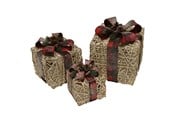Dekorasjon - NORDIC WINTER Christmas gifts w/lights - set of 3 pcs - red - 780-052