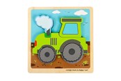 Puslespill - Bigjigs - Wooden Puzzle Tractor with Removable Shapes 5pcs. Tre - 37023