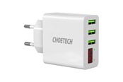 Mobil - Adaptere og ladere - Choetech 15W 3-Port USB-A Wall Charger with Display White - C0027-WH