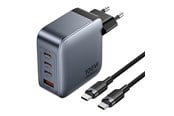 Mobil - Adaptere og ladere - Vention Power Charger 3x USB-C 1x USB-A 100W with 1m USB-C Cable - Grey/Black - TZ-FETH0-EU