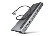 USB-hub - AXAGON Triple 4K Display SuperSpeed USB-C Hub USB-hub - USB 3.2 - 11 porter - Grå - HMC-4KX3