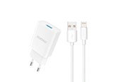 Mobil - Adaptere og ladere - Dudao A4EU USB-A 2.1A wall charger - white + USB-A - Lightning cable - 6976625331956