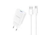 Mobil - Adaptere og ladere - Dudao A4EU USB-A 2.1A wall charger - white + USB-A - USB-C cable - 6976625331970