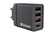 Mobil - Adaptere og ladere - Verbatim 30W 4-Port USB Wall Charger - Black - 49700