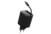 Mobil - Adaptere og ladere - Dudao  A67EU GaN 67W Wall Charger with Built-in Retractable USB-C Power Delivery Quick Charge Cable - Black - 6977196682317