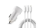 Mobil - Adaptere og ladere - Dudao car kit charger 2x USB 2.4A + cable USB 3in1 Lightning / Type C / micro USB cable white (R7 white) - 6970379614556